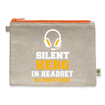 Silent Hero in Headset 911 Dispatcher Appreciation - Hemp Carry All Pouch - natural/orange - Front
