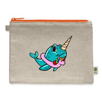 Narwhal On Unicorn Float Lifebuoy Float Cool pun - Hemp Carry All Pouch - natural/orange - Front