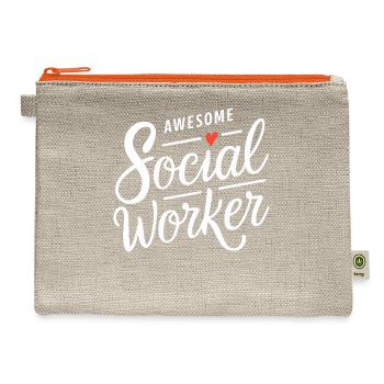 Awesome Social Worker Social Work Heart - Hemp Carry All Pouch - natural/orange - Front