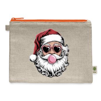 Retro Santa With Glasses Blowing Bubble Christmas - Hemp Carry All Pouch - natural/orange - Front