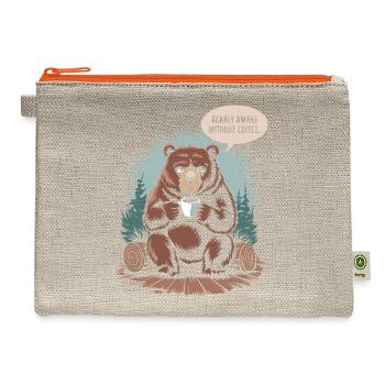 Bearly Awake Without Coffee Funny Bear - Hemp Carry All Pouch - natural/orange - Front