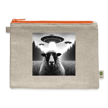 Sheep ram, lamb Funny Graphic Selfie with UFOs Wei - Hemp Carry All Pouch - natural/orange - Front