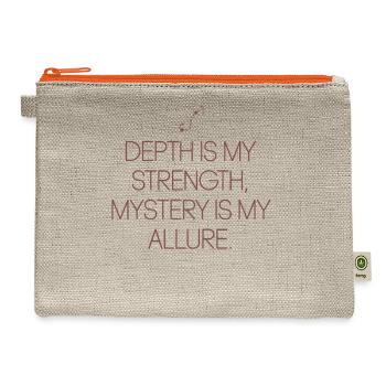 Scorpio Zodiac: Depth Is My Strength, Mystery Is - Hemp Carry All Pouch - natural/orange - Front