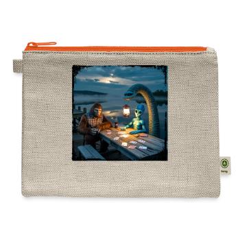 Cryptid Poker Night on Loch Ness - Bigfoot, - Hemp Carry All Pouch - natural/orange - Front