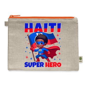 Haiti Super Hero Haiti Flag Melanin for Black Boys - Hemp Carry All Pouch - natural/orange - Front
