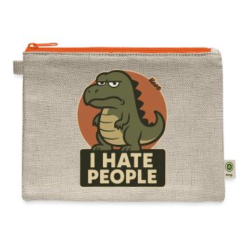 Grumpy Dinosaur with Sarcastic Sign - Hemp Carry All Pouch - natural/orange - Front
