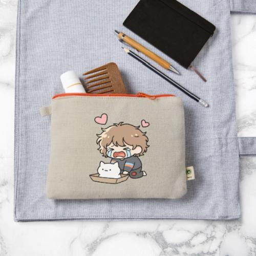 Crying Chibi Boy with Stray Cat - Hemp Carry All Pouch