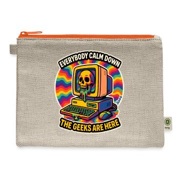 Geeks Are Here: Retro Computer Skull - Hemp Carry All Pouch - natural/orange - Front