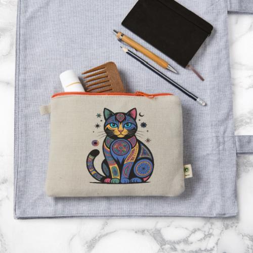 Vibrant Geometric Cat Mandala - Hemp Carry All Pouch