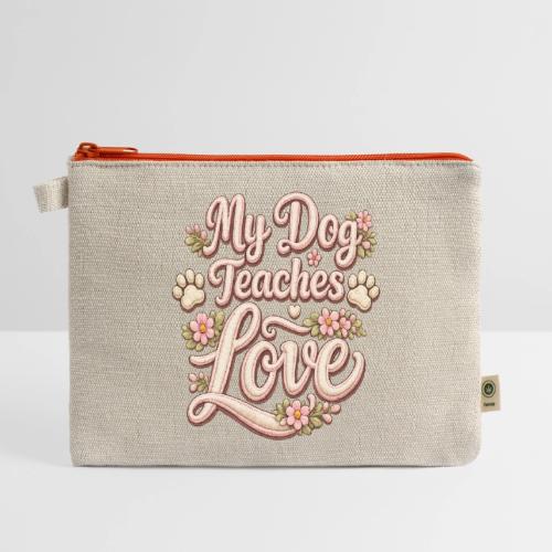 My Dog Teaches Love Faux Embroidery Style - Hemp Carry All Pouch