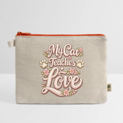My Cat Teaches Love Faux Embroidery Style - Hemp Carry All Pouch
