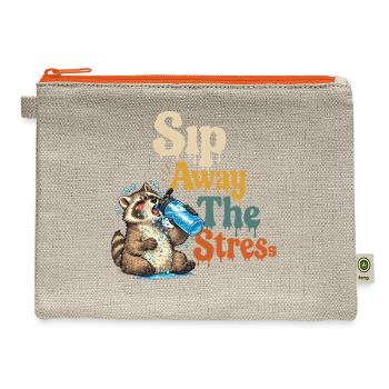Funny Raccoon Relatable Anxiety Meme Gift Shirt - Hemp Carry All Pouch - natural/orange - Front