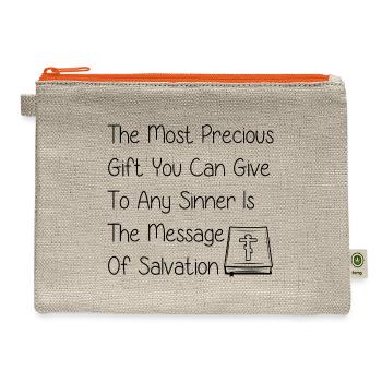 Gift Of Salvation | powerful christian saying - Hemp Carry All Pouch - natural/orange - Front