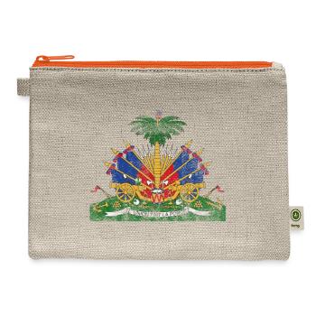 Haitian Coat of Arms Haiti Symbol - Hemp Carry All Pouch - natural/orange - Front