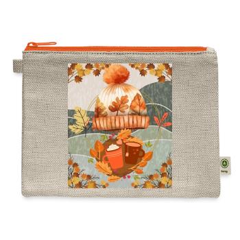 "Autumn Cozy Moments" - Hemp Carry All Pouch - natural/orange - Front