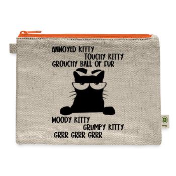Grouchy Ball Of Fur Moody Kitty Grumpy Kitty Grrr - Hemp Carry All Pouch - natural/orange - Front