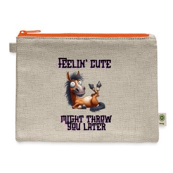 Feeling cute #horse #funny #throw #equestrian - Hemp Carry All Pouch - natural/orange - Front