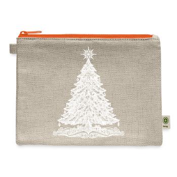Merry Christmas Pine Tree Gift Print - Hemp Carry All Pouch - natural/orange - Front