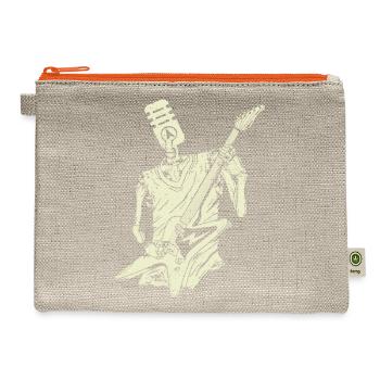 Funny Microphone Skeleton Playing Electric Guitar - Hemp Carry All Pouch - natural/orange - Front