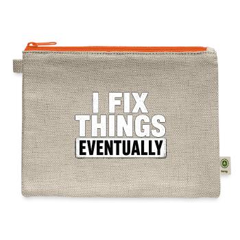 I Fix Things Eventually Slogan Tee - Hemp Carry All Pouch - natural/orange - Front