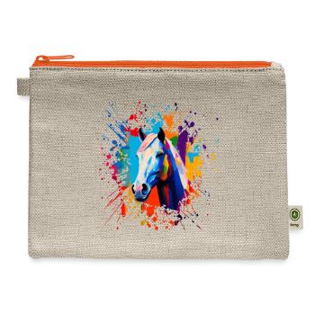 Cute Horse Colorful rainbow colored for equestrian - Hemp Carry All Pouch - natural/orange - Front