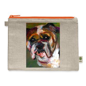 Bulldog Portrait Original Painting Dog Art - Hemp Carry All Pouch - natural/orange - Front