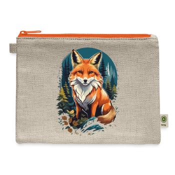 Fox in a pine tree forest at night - Hemp Carry All Pouch - natural/orange - Front