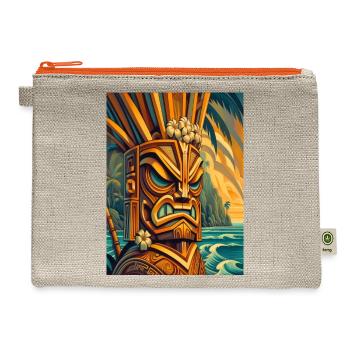 Art Deco Tiki #4 - Hemp Carry All Pouch - natural/orange - Front