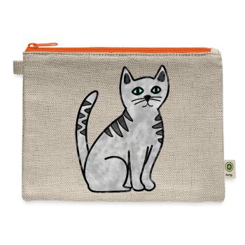 Light Gray Cat - Hemp Carry All Pouch - natural/orange - Front