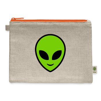 Alien. Green Alien head - Hemp Carry All Pouch - natural/orange - Front
