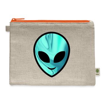 Alien. Psychedelic tirquise Alien head - Hemp Carry All Pouch - natural/orange - Front