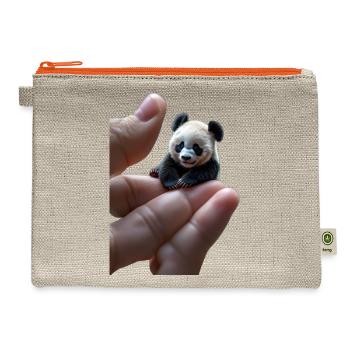 a tiny, finger-sized panda resting - Hemp Carry All Pouch - natural/orange - Front