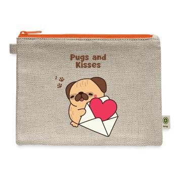 cute pug blowing kisses with hearts - Hemp Carry All Pouch - natural/orange - Front
