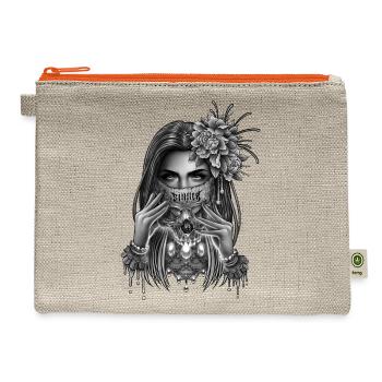 skull mask and peony flower - Hemp Carry All Pouch - natural/orange - Front