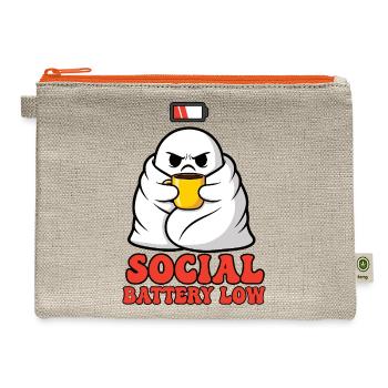 Funny Social Battery Low Introvert Ghost Coffee - Hemp Carry All Pouch - natural/orange - Front