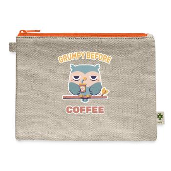 Grouchy Owl Grumpy Before Coffee - Hemp Carry All Pouch - natural/orange - Front