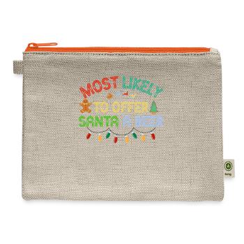 Most Likely To Offer Santa A Beer Funny - Hemp Carry All Pouch - natural/orange - Front