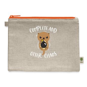 Complete and Otter Chaos Funny Cute Sea Otter Pun - Hemp Carry All Pouch - natural/orange - Front