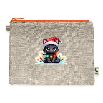 Christmas kitty with lights - Hemp Carry All Pouch - natural/orange - Front