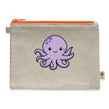 happy octopus cute - Hemp Carry All Pouch - natural/orange - Front