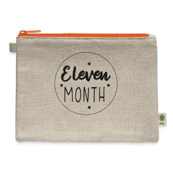 Eleven Month Born Gender Reveal Party Baby Shower - Hemp Carry All Pouch - natural/orange - Front