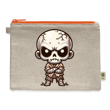 Grumpy Skeleton Kid – Creepy Cute Undead Attitude - Hemp Carry All Pouch - natural/orange - Front