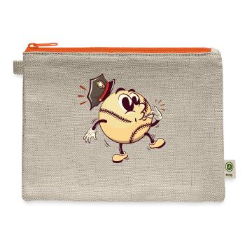 police baseball cartoon blowing a whistle - Hemp Carry All Pouch - natural/orange - Front