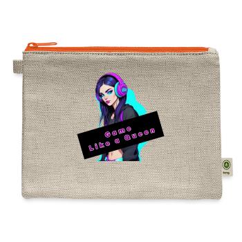 Confident Female Gamer with Headset – Neon - Hemp Carry All Pouch - natural/orange - Front