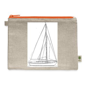 Minimal Sailboat Line Sketch - Hemp Carry All Pouch - natural/orange - Front