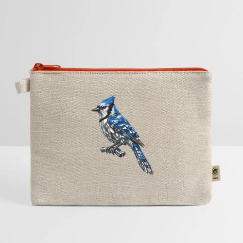 Silver Blue Jay on Perch + Flight Stages 2-print - Hemp Carry All Pouch