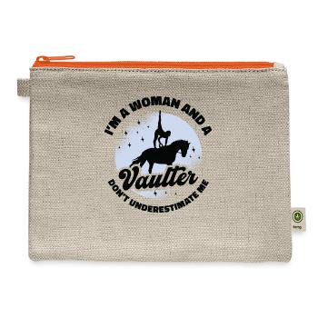 Equestrian Horse Vaulting Vaulter Horseback Riding - Hemp Carry All Pouch - natural/orange - Front