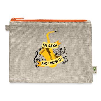 Funny I m Saxy And I Blow It - Hemp Carry All Pouch - natural/orange - Front