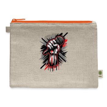 Vintage Hip Hop Rapper Inspired Microphone Art - Hemp Carry All Pouch - natural/orange - Front