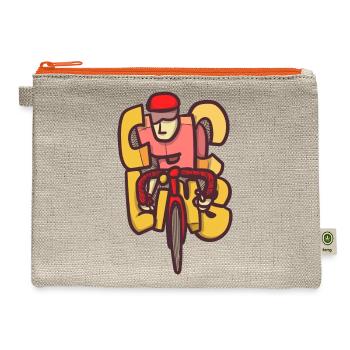 road bike cyclist inside cycling typohraphy - Hemp Carry All Pouch - natural/orange - Front